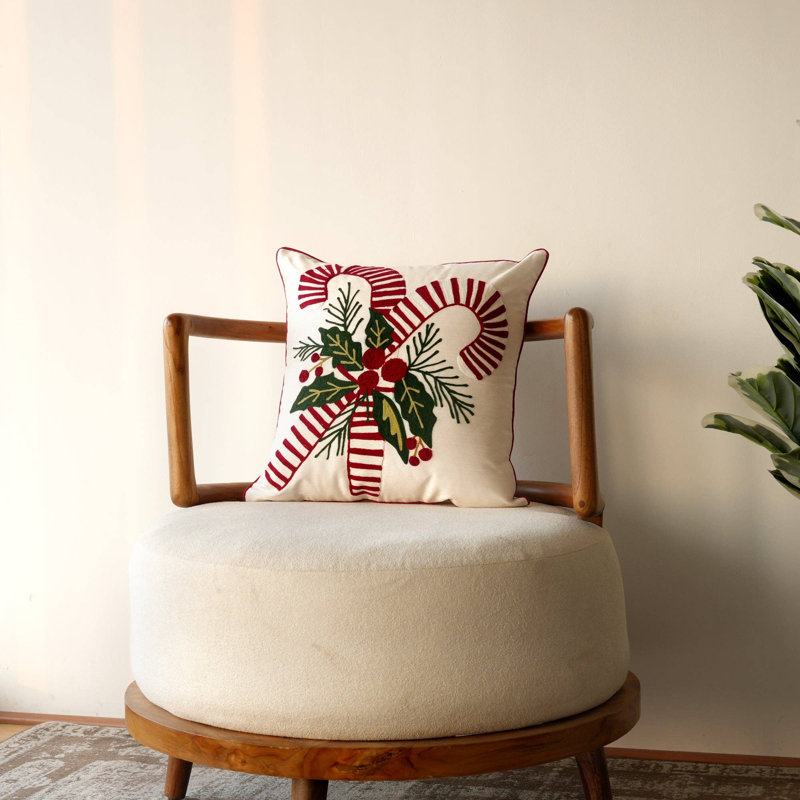 Coussin en polyester dupion brodé, 45 x 45 cm | Multicolore