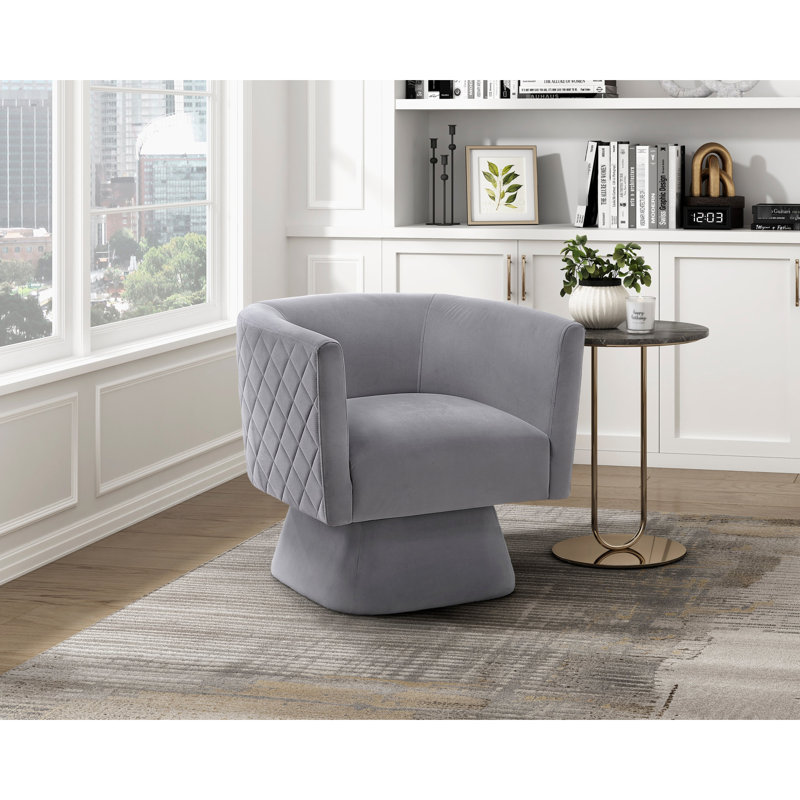 Chaise pivotante en velours gris avec fabrication en bois massif et en contreplaqué pivotant à 360 degrés, Gris