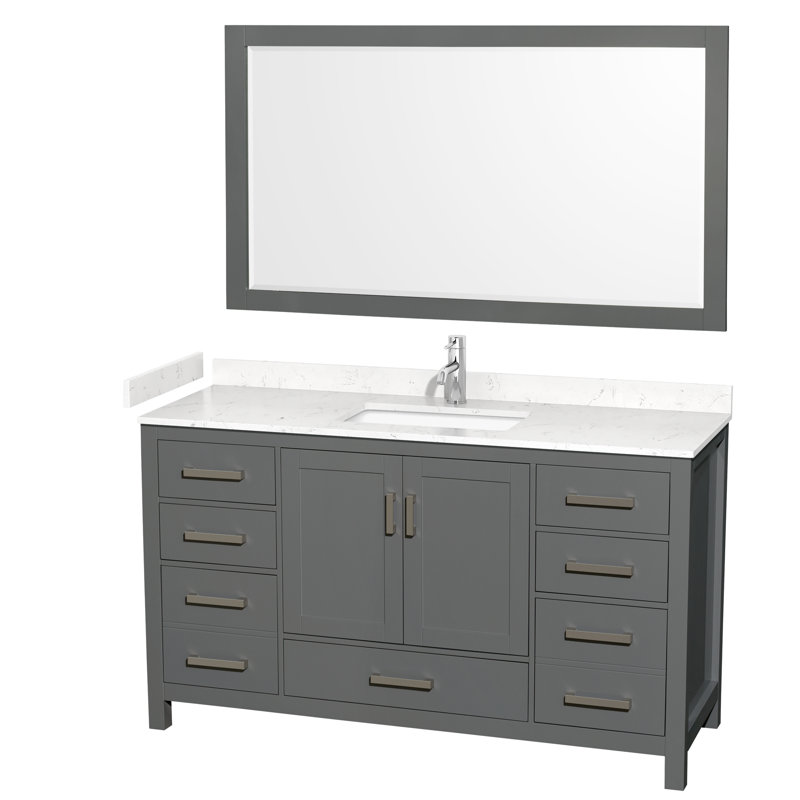 Sheffield 60" Bathroom Vanity Set with 58" Mirror, Carrara Cultured Marble, Dark Gray