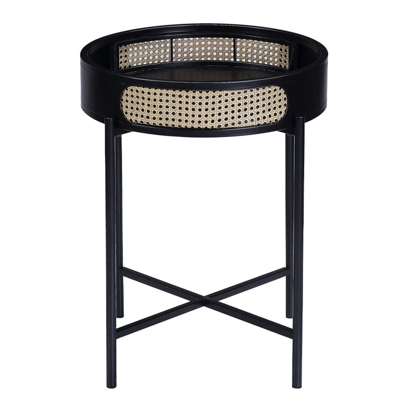 Table de bout ronde avec dessus ouvert, pieds en métal noir, insert et 1 espace de rangement, idéal pour les tables basses, 22 po x 22 po x 24 po, 17 lb