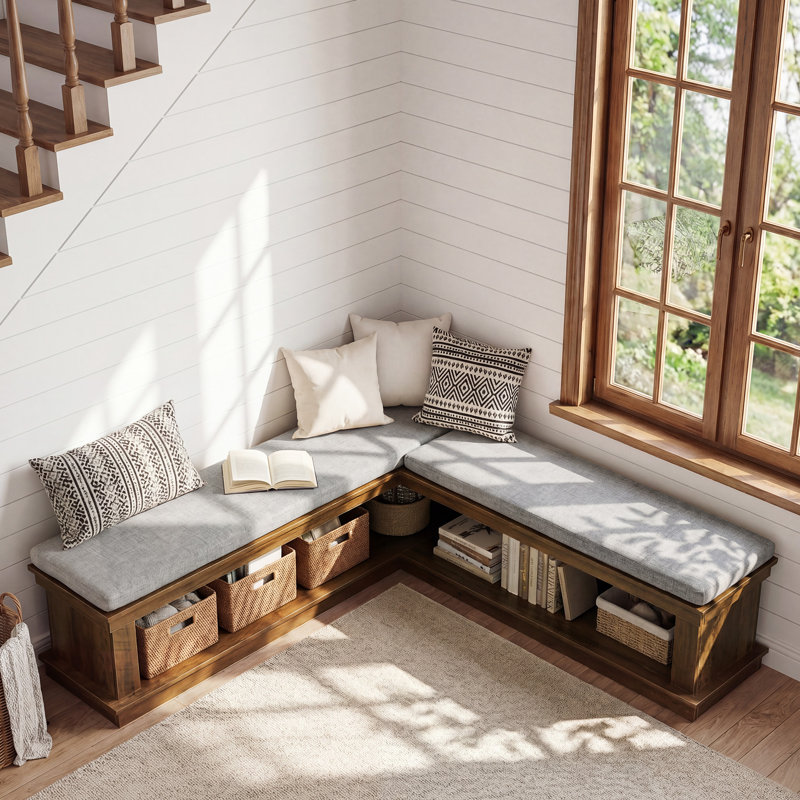 Banc de coin en L pour chaussures avec coussin