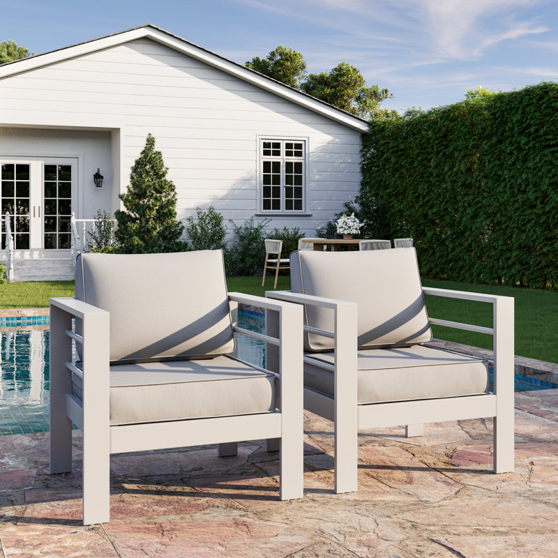 Bellewood 29.5" W Aluminum Patio Club Chairs, White Frame/Dark Gray Cushion