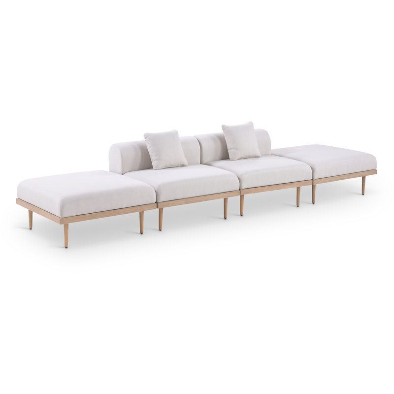 Madeleine 142" Resilient Water Resistant Olefin Fabric Upholstered 4Pc. Outdoor Patio Modular Sofa, Beige