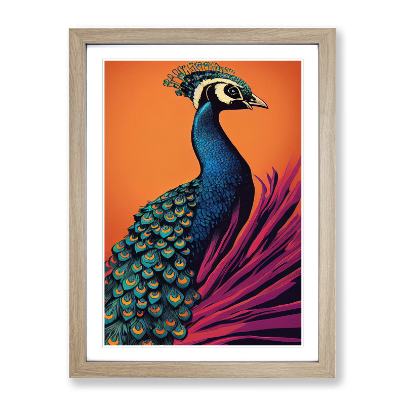 Virtuous Peacock - Single Picture Frame Print, 34cm H x 25cm W x 2cm D, Oak Framed