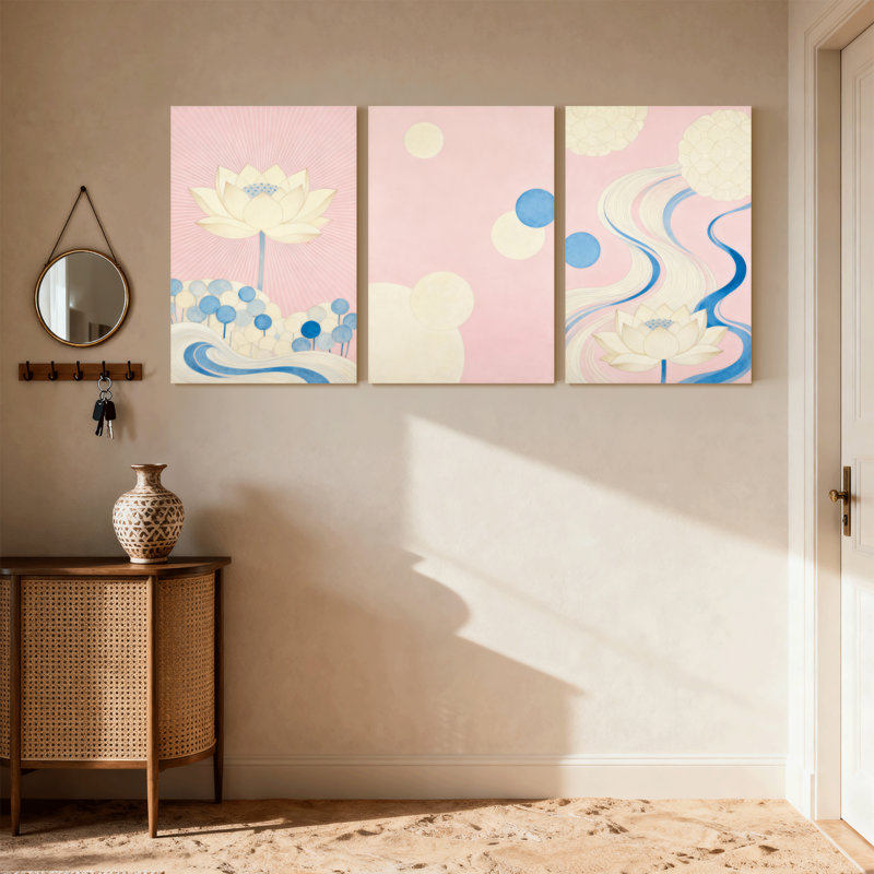 Ensemble de 3 impressions abstraites sur toile de lotus, H 18 po x l 36 po