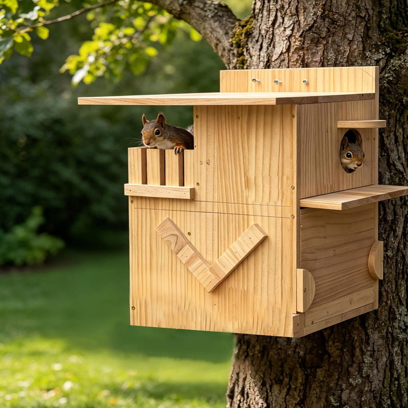 Boîte de nidification à 3 chambres avec double plateforme et écureuil