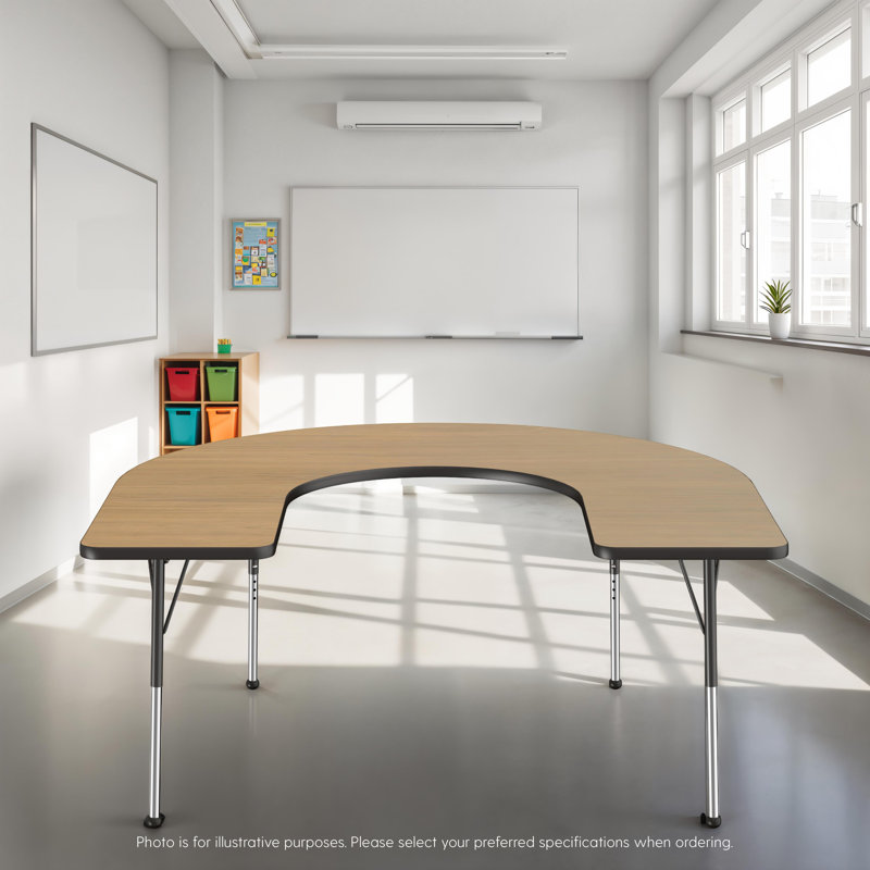 Table d'activité en fer 60 "x 66" avec pieds réglables, Chêne Pasadena / bleu marine, Épais, Noir, noir, noir, noir
