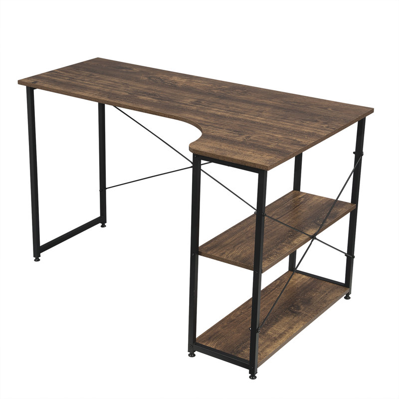120cm W L-Shaped Writing Desk, Right Hand Return, Dark Brown/Black