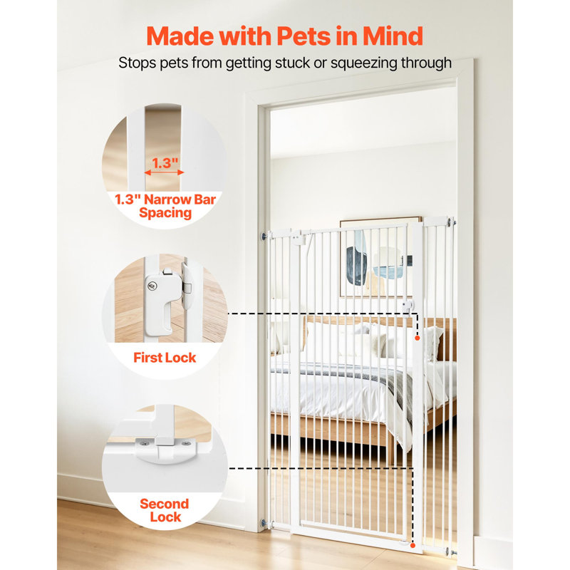 Barrière pour animaux de compagnie en fer-blanc, hauteur 142 cm, largeur réglable de 74 à 104 cm, fixation par pression et murale pour St...