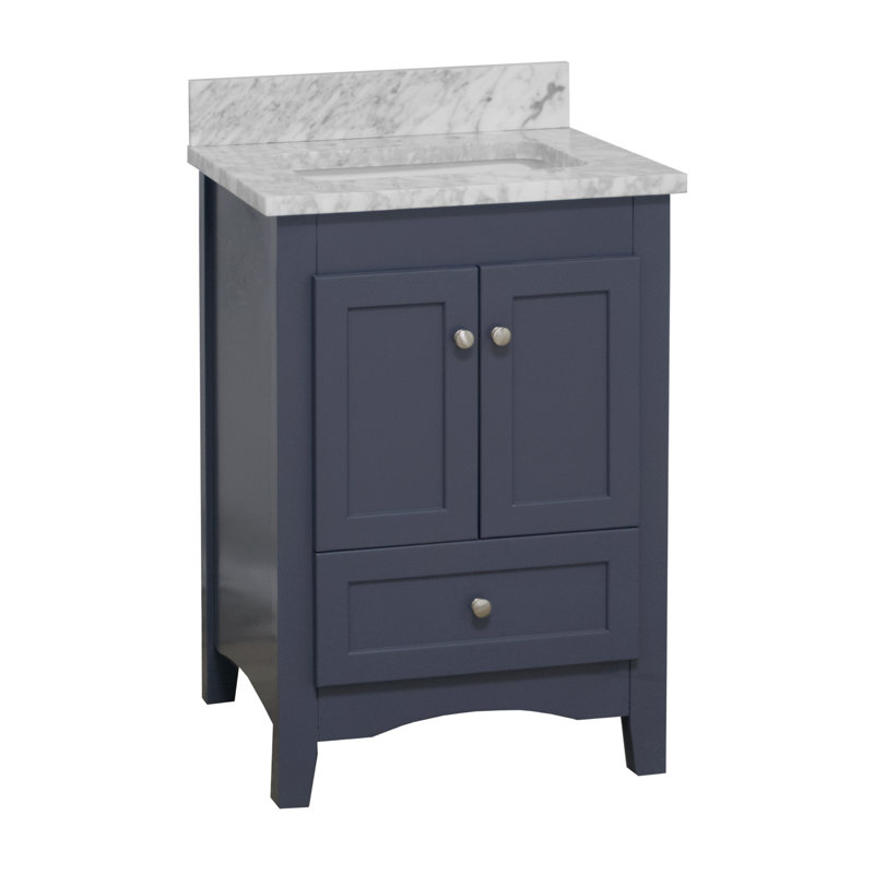 Ensemble de meuble-lavabo simple l 24 po x P 22 po x H 35 po Edber, Marbre de Carrare, Gris anthracite