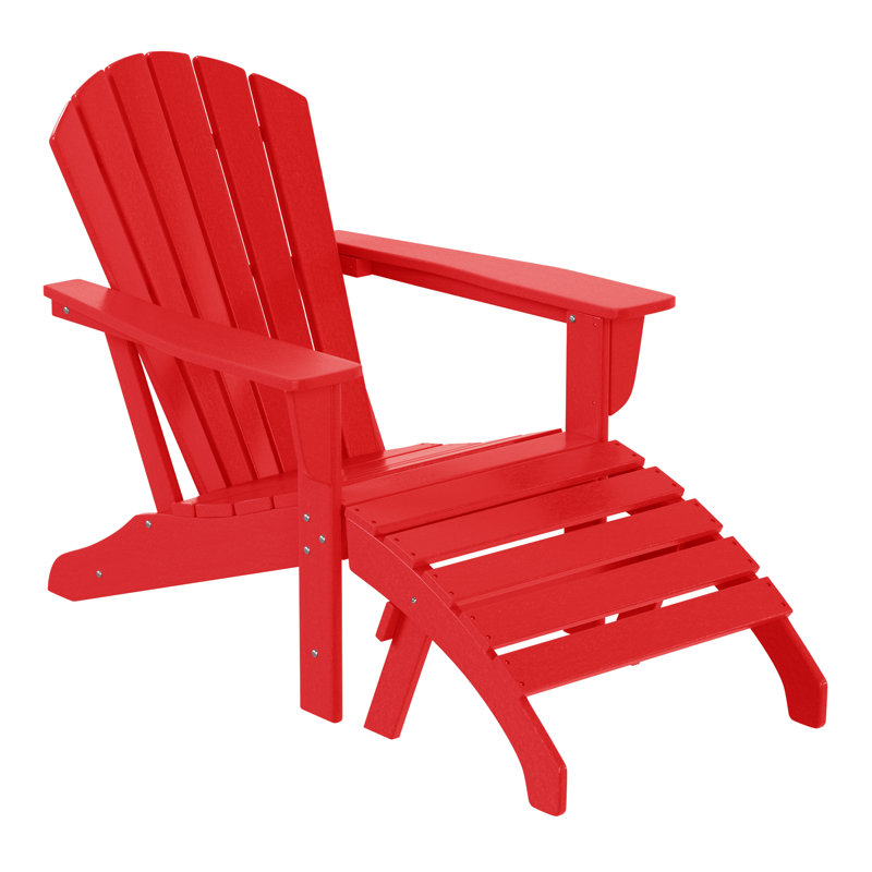 Ensemble de chaise Adirondack en plastique avec repose-pieds Geoff, Rouge