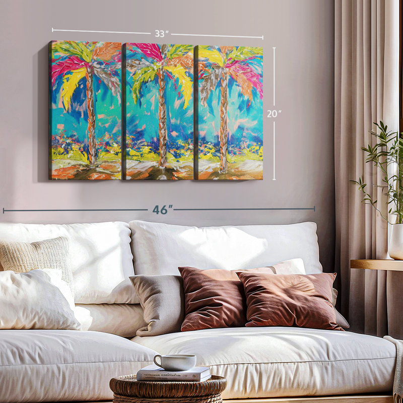 «Summer Tropical Palms», 3 pièces sur toile, H 20 po x l 33 po x P 1,25 po
