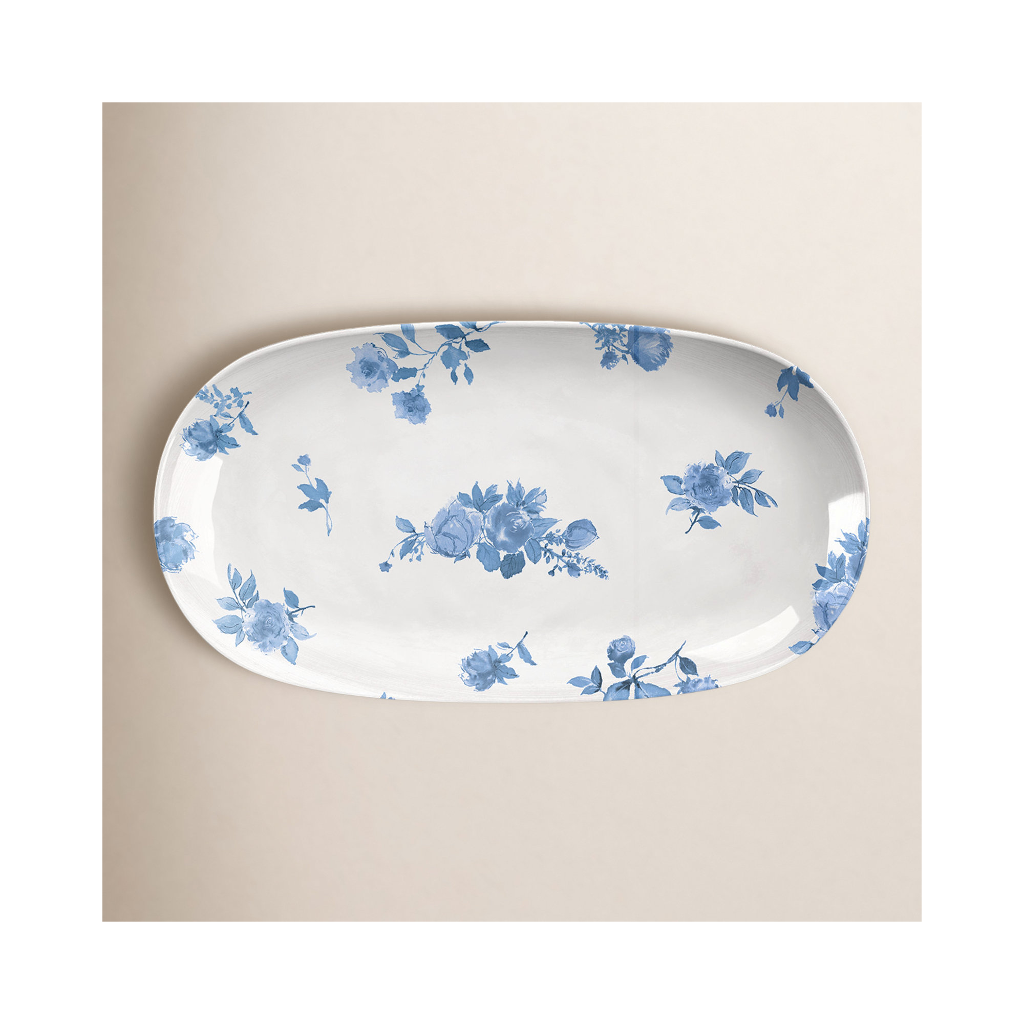 Tarhong  Cottage Blue Floral Platter,Large, 16.9X 10.9, 12.9" W x  6.9" D