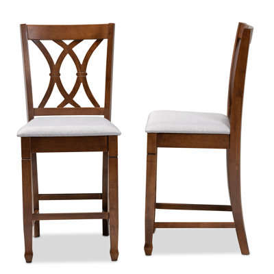 Upholstered Counter Stool with Solid Wood Frame
