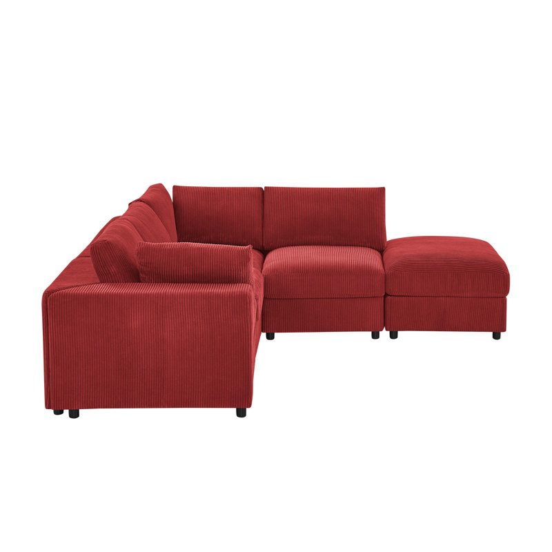 Blebu Corduroy Upholstered Modular Sectional, Red Corduroy