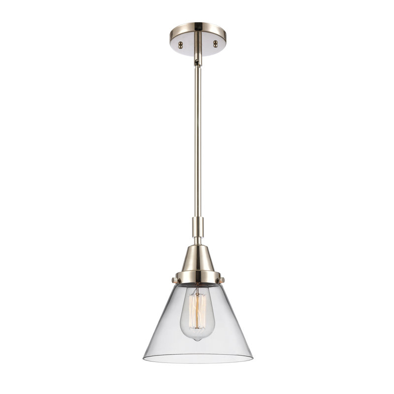 Luminaire suspendu conique 1 lumière Ashwath, H 44,12 po x l 8 po x P 8 po, Transparent, Nickel poli