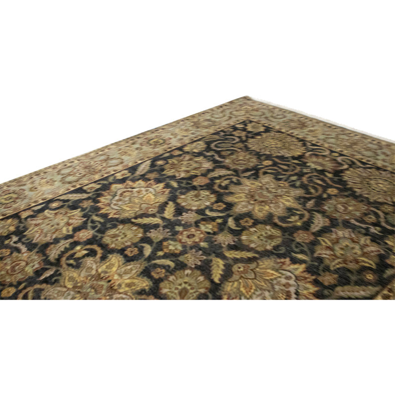 High-Quality Hand-Knotted Black And Green Area Rug