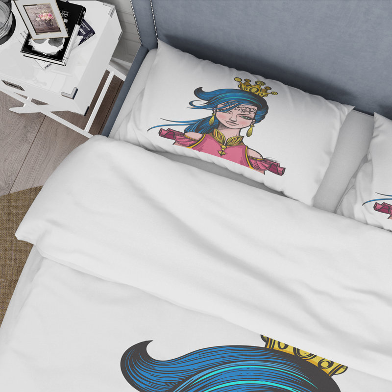 Portrait d'une princesse avec couronne - ensemble de housse de couette Shabby Elegance - microfibre de polyester
