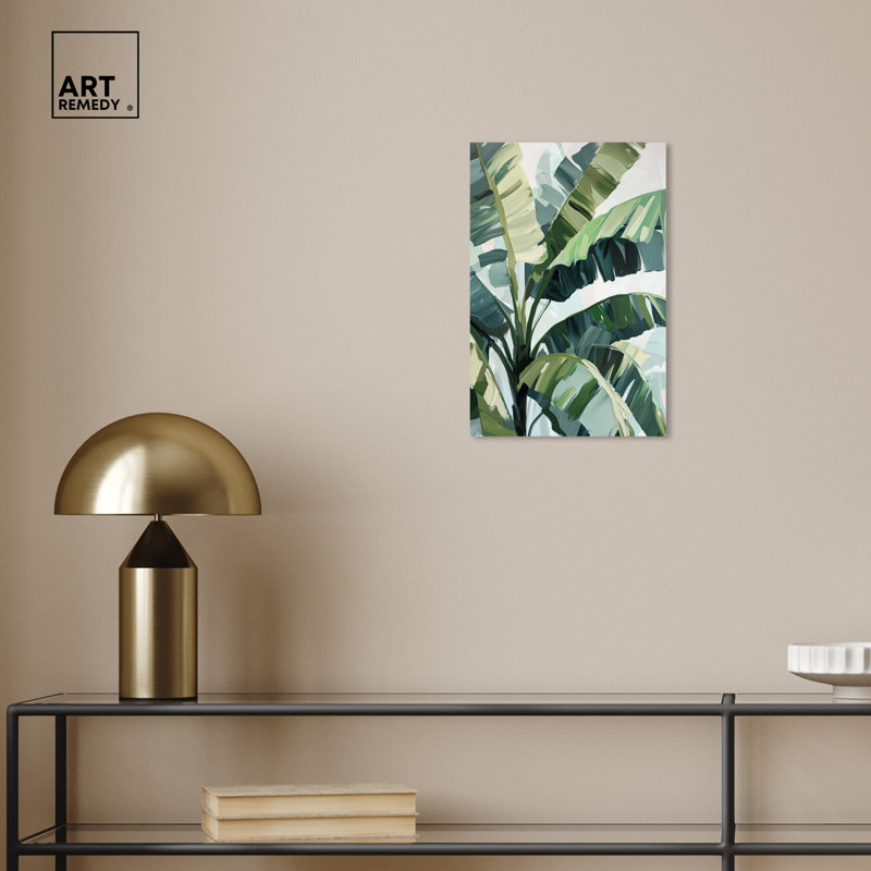Banana Leaves Green and White Canvas Wall Art, 10" x 15"