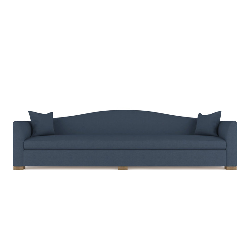 Horatio Camelback Taper Curved-Arm Extra Long Sofa, Ebony, 33" H x 120" W x 36" D, Box Weave Linen Alabaster