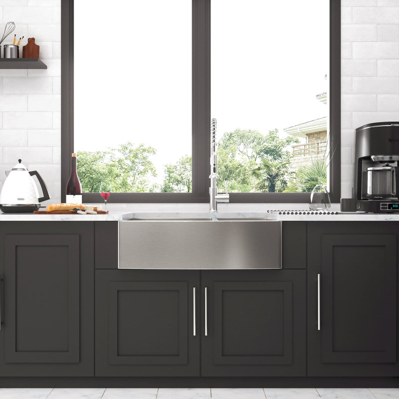 Double Bowl Farmhouse Sink- 33"X20" Stainless Steel Farm Sink Undermount Apron Front Double Bowl Kitchen Sink 16 Gauge With Two 9" Deep Basin