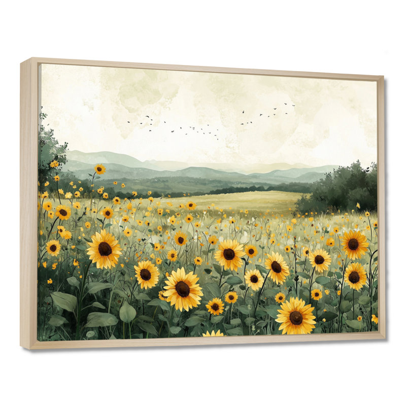 Dorelien tournesols au bord de la ferme II - tournesols, art mural sur toile, H 24 po x l 32 po, Crème, crème