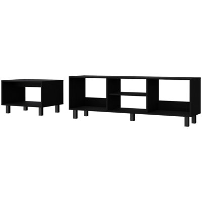 Stylish Living Room In Black: Tv Rack And Coffee Table 2 Ensemble For A Comfortable Home