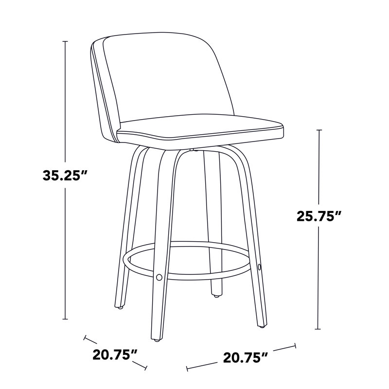 Thea 26" Fixed-Height Counter Stools with Bent Wood Legs & Round Footrest, Light Gray/Black, Gray Faux Leather