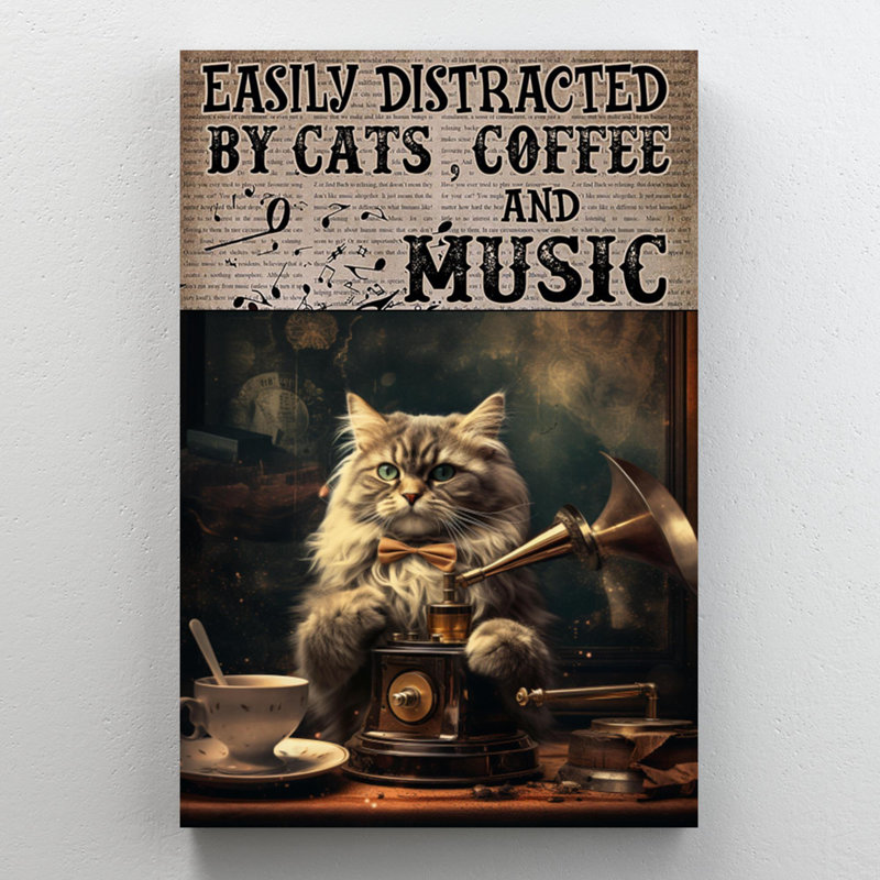 Chats, café et musique 2, H 20 po x l 16 po x P 1,25 po