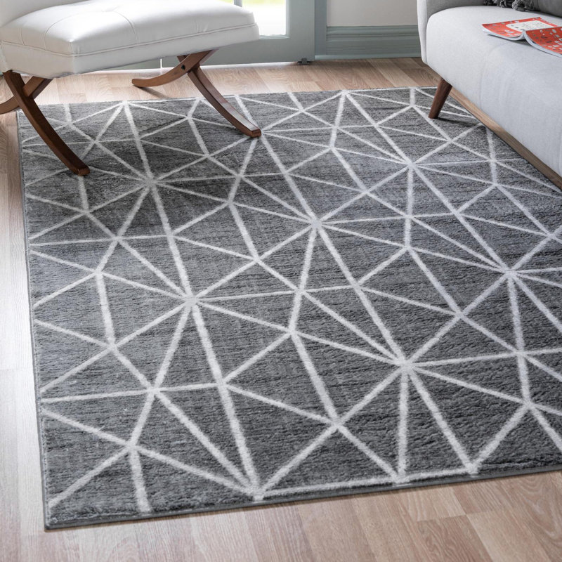 Tapis géométrique gris foncé / ivoire Oceola, Rectangle 5 pi 1 po x 8 pi