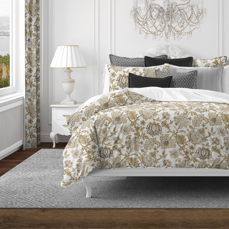 Bronte Gold Cotton Duvet Cover Set, King Duvet Cover + 7 Additional Pieces