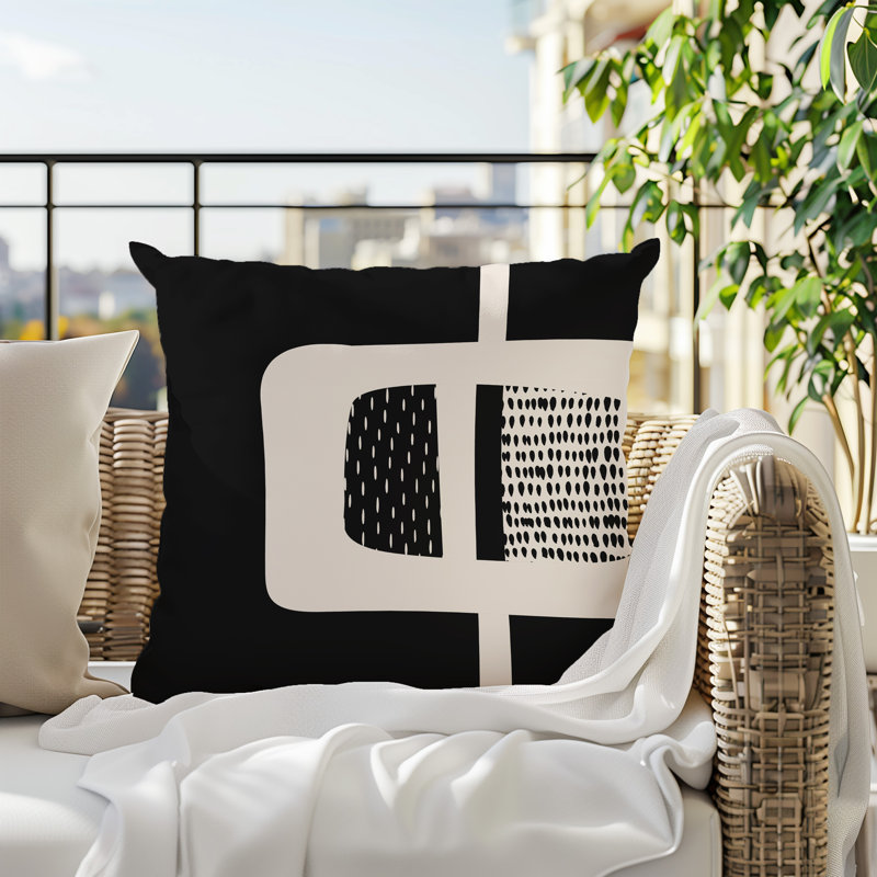 Coussin carré intérieur / extérieur pia, H 15 po x l 15 po, Black/Off-White