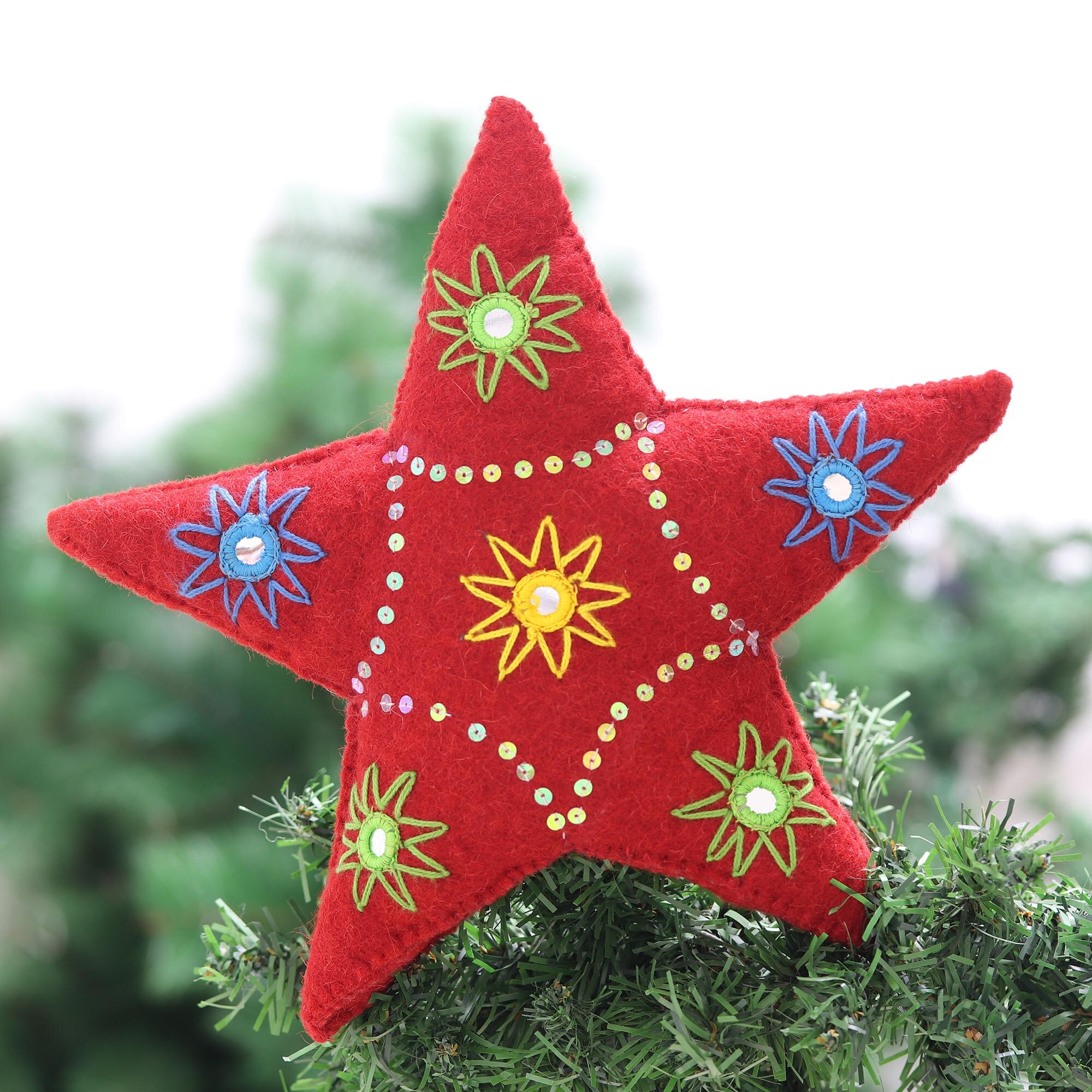 Embellished Felt Wool Holiday Tree Topper - Light the Way