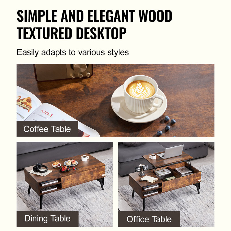 Brown Wood and Metal Lift-Top Coffee Table with Storage