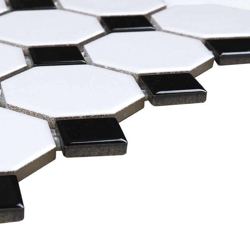 Osmond 2" x 2" Ceramic Mosaic Wall & Floor Tile, White/Black