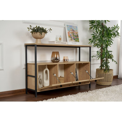Console moderne en chêne et noir, 47,2 x 30,3 x 11,8 pouces | Panneau de particules durable enduit de mélamine à 100%, profil en métal thermolaqué électrostatique (0,04 po) | Design industriel élégant pour la maison et le bureau