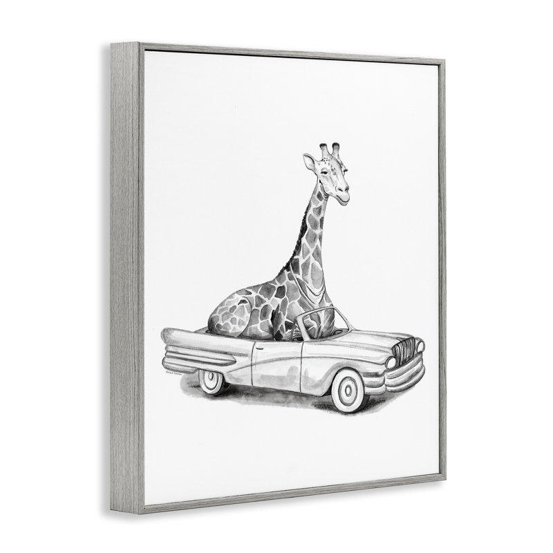 Girafe dans un véhicule rétro, estampe numérique, design par Rachel Nieman, Estampe numérique Farmhouse, H 20 po x l 16 po