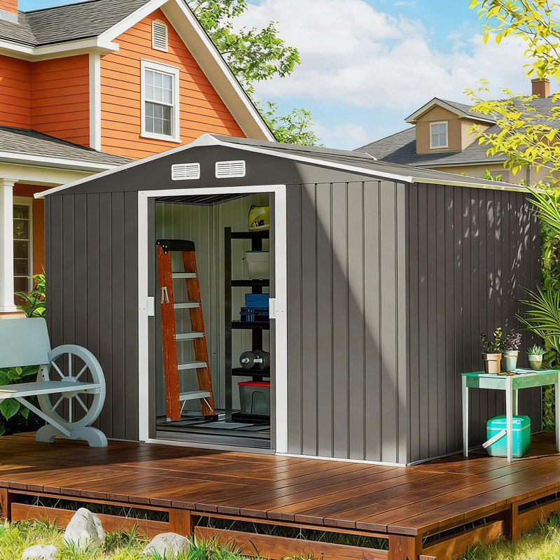 Remise de jardin en métal, remise extérieure, H 75,5 po x l 109 po x P 76,8 po, Gris clair