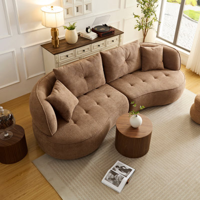 Canapé couleur camel avec coussins amovibles, tissu durable, structure en bois massif