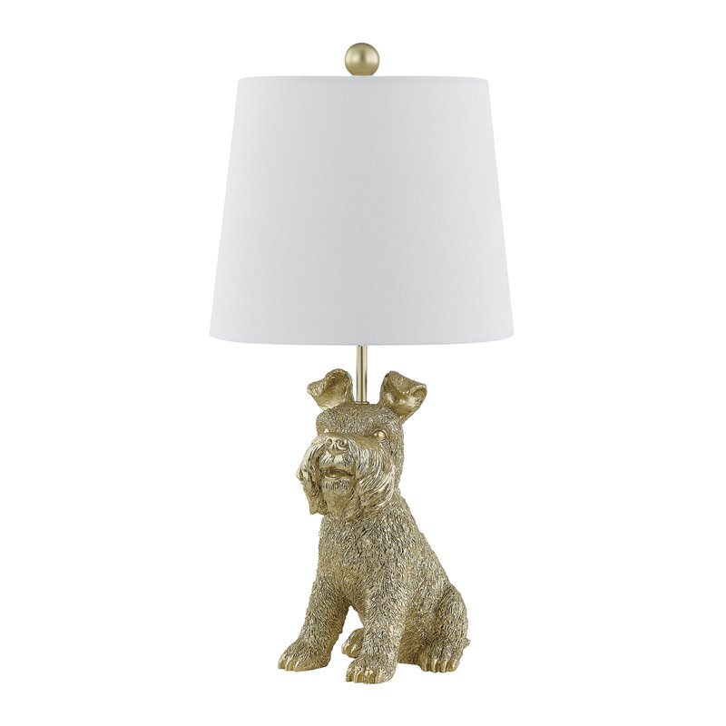 23.5"H Gold Resin Schnauzer Table Lamp With Shade, Gold, White