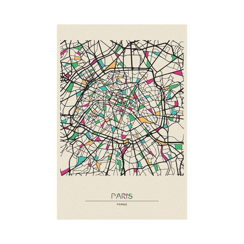 Paris, France Map by Ayse Deniz Akerman - Wrapped Canvas Painting, 20.32 cm H x 30.48 cm W