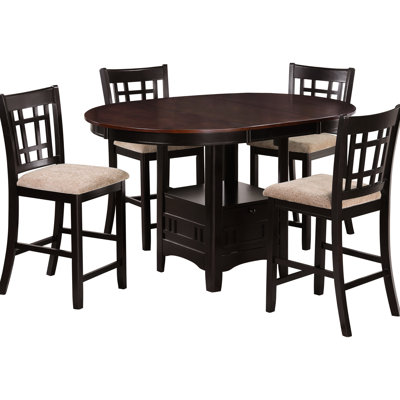 Châtaignier, 5 tables de salle à manger, table à hauteur de comptoir, confortables chaises rembourrées brun clair, rallonge ovale, tabourets de plus de places assises, amovible