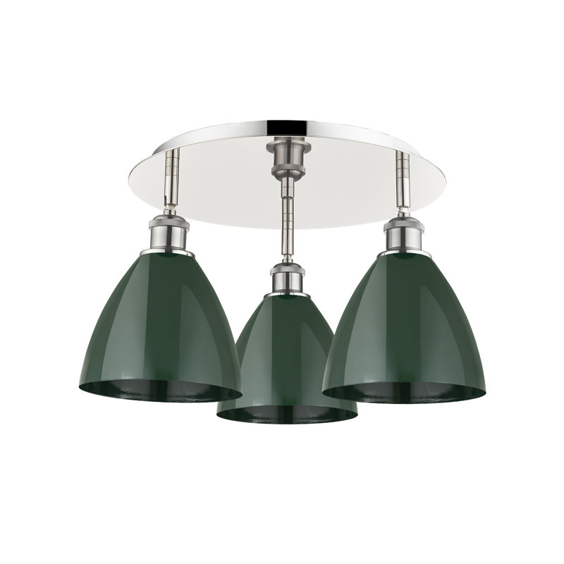 Plafonnier encastré 3 lumières 7,5 po Allare, Vert, Nickel poli