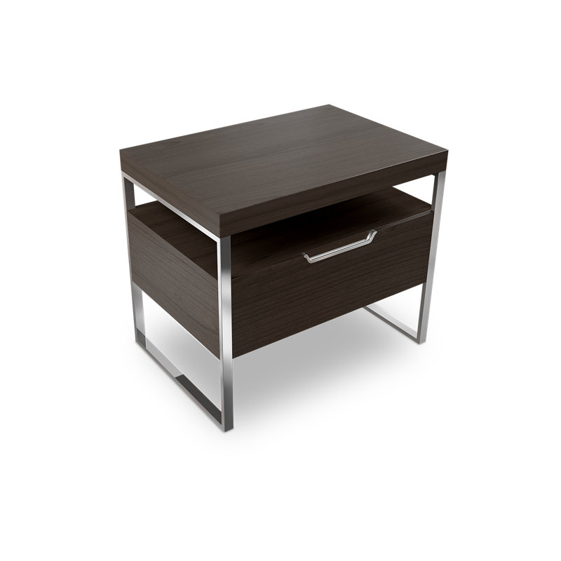 Shelor 56cm W Metal Bedside Table, Silver, Brown