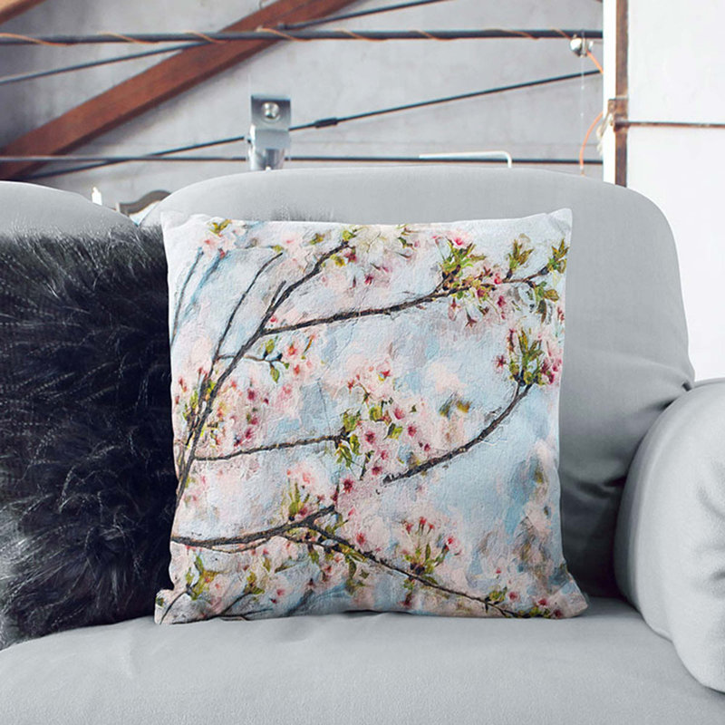 Floral Square Throw Cushion, 40cm H x 40cm W x 15cm D, Black