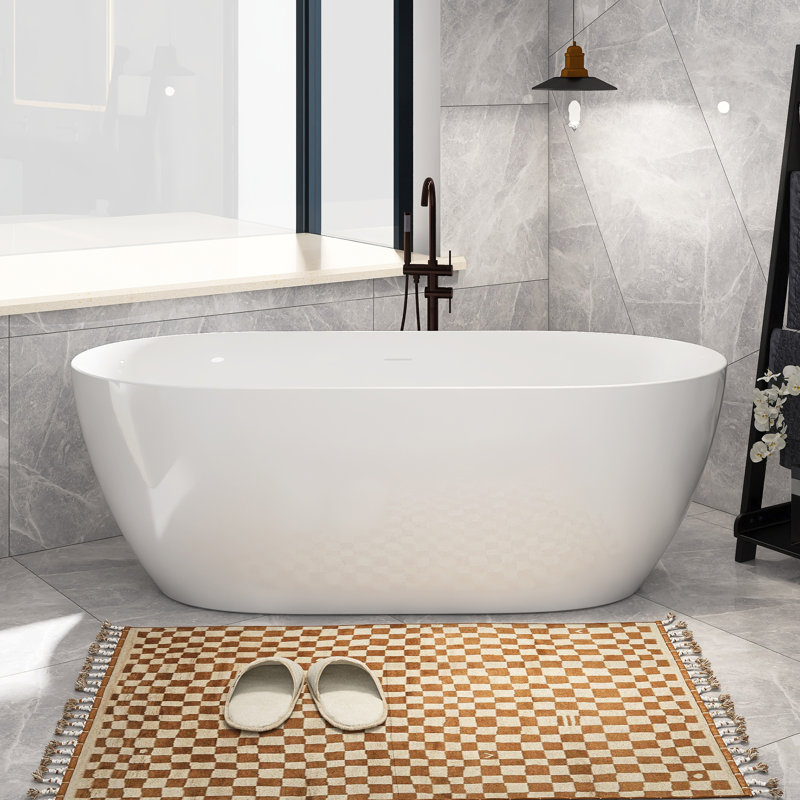 67'' x 29.5'' Freestanding Soaking Acrylic Bathtub, Gloss White