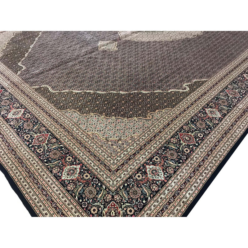 Tapis bleu marine et bleu marine de haute qualité noué à la main