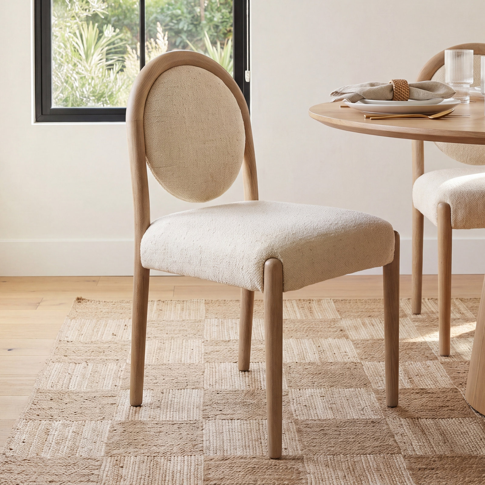 Erina Genuine Leather Oak Dining Chair, Thames Cream