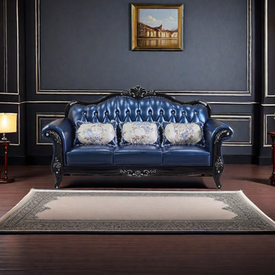 European style solid wood retro leather sofa