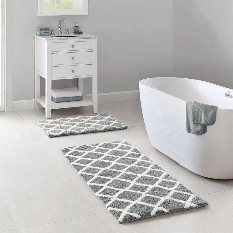 Reversible High Pile Tufted Microfiber Bath Rug, Gray, 60" L x 24" W